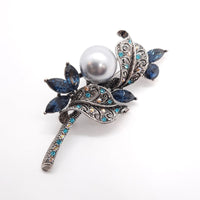 Faux Silver Pearl Brooch Sapphire