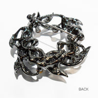 Silver Faux Pearl Black Crystal Brooch