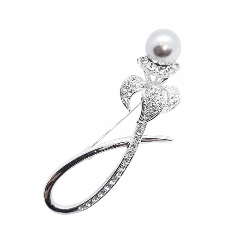Faux Silver Pearl Bud Brooch