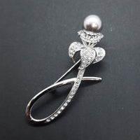 Faux Silver Pearl Bud Brooch