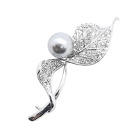Faux Silver Pearl Leaf Brooch