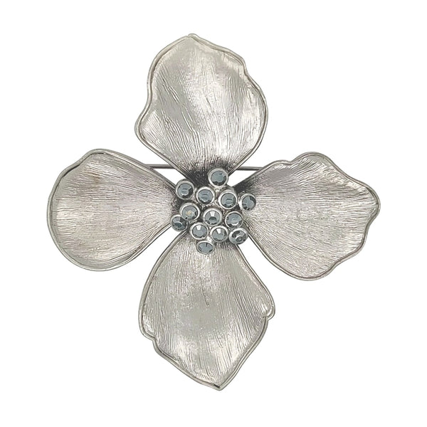Gun Metal Colour Flower Big Brooch