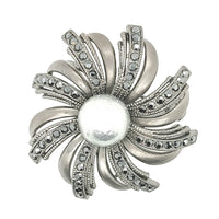 Faux Pearl Sun Brooch Gun Metal Colour
