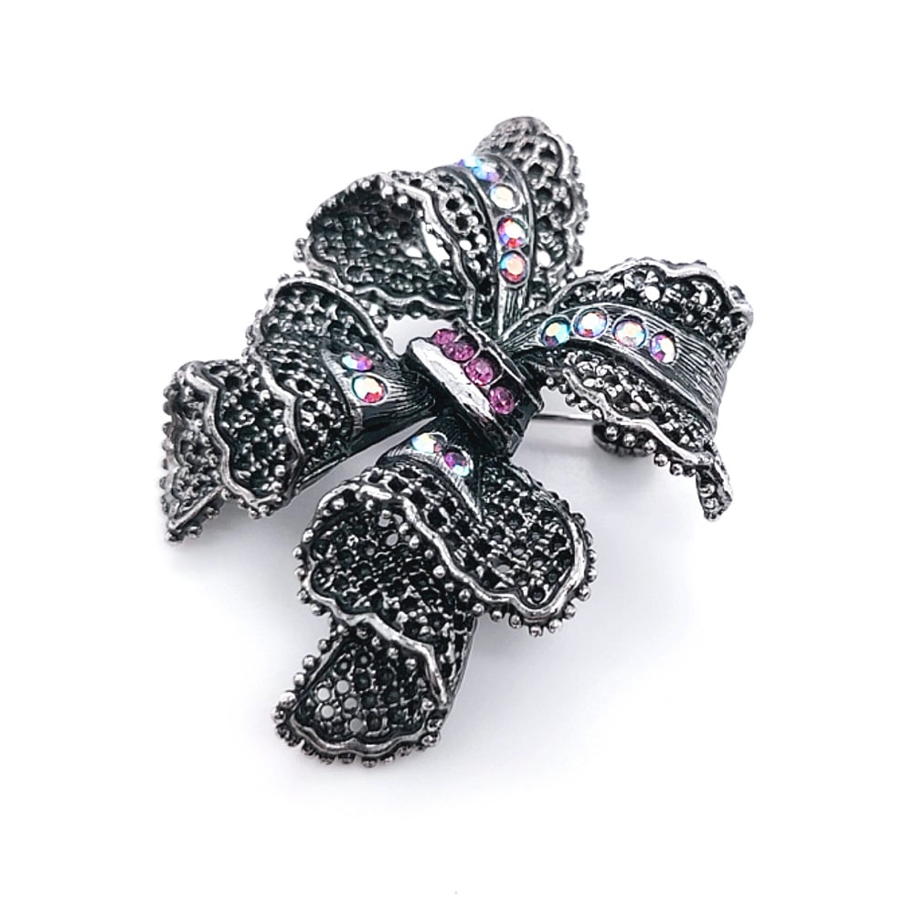 Crystal Lace Bow Brooch Amethyst