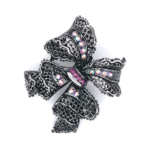 Crystal Lace Bow Brooch Amethyst