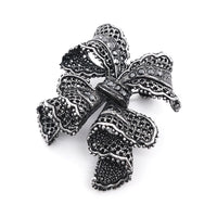 Crystal Lace Bow Brooch Black
