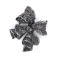 Crystal Lace Bow Brooch Black