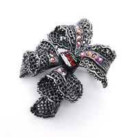 Crystal Lace Bow Brooch Red