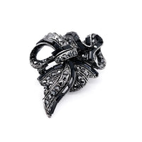 Black Colour Crystal Small Ribbon Brooch