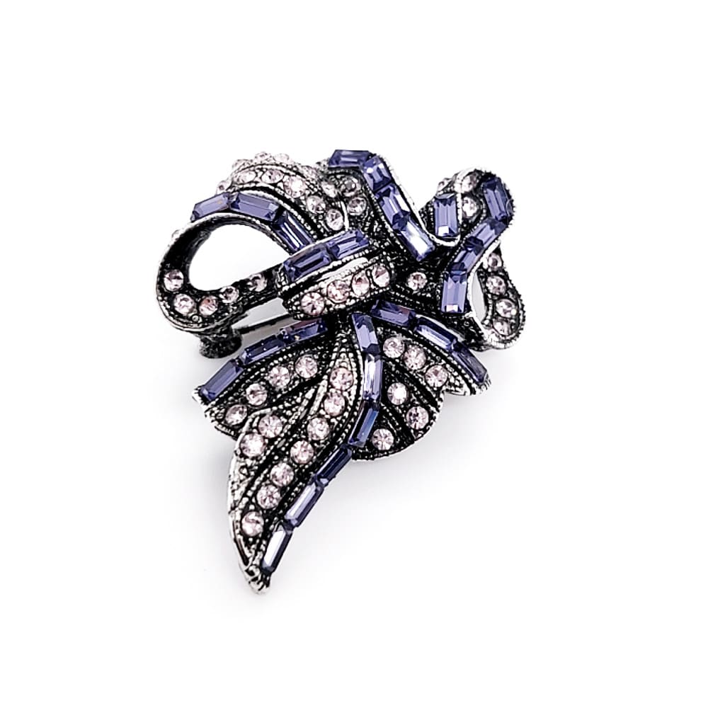 Tanzanite Colour Crystal Small Ribbon Brooch