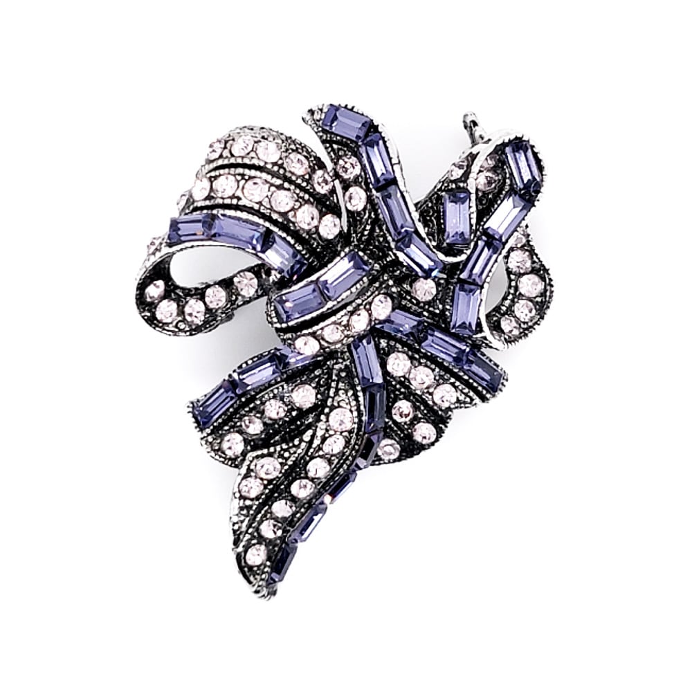 Tanzanite Colour Crystal Small Ribbon Brooch