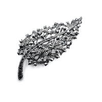 Crystal Leaf Brooch Black