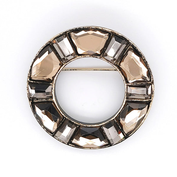 Doughnut Shape Crystal Brooch Brown