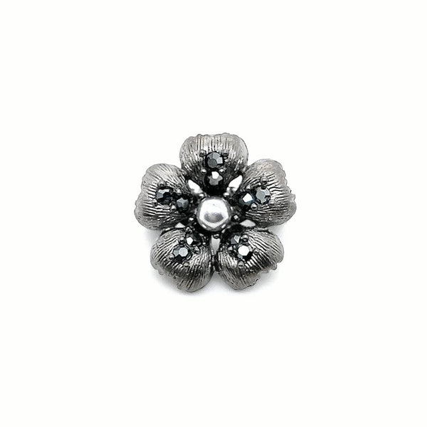 Faux Pearl Flower Small Support Brooch Black