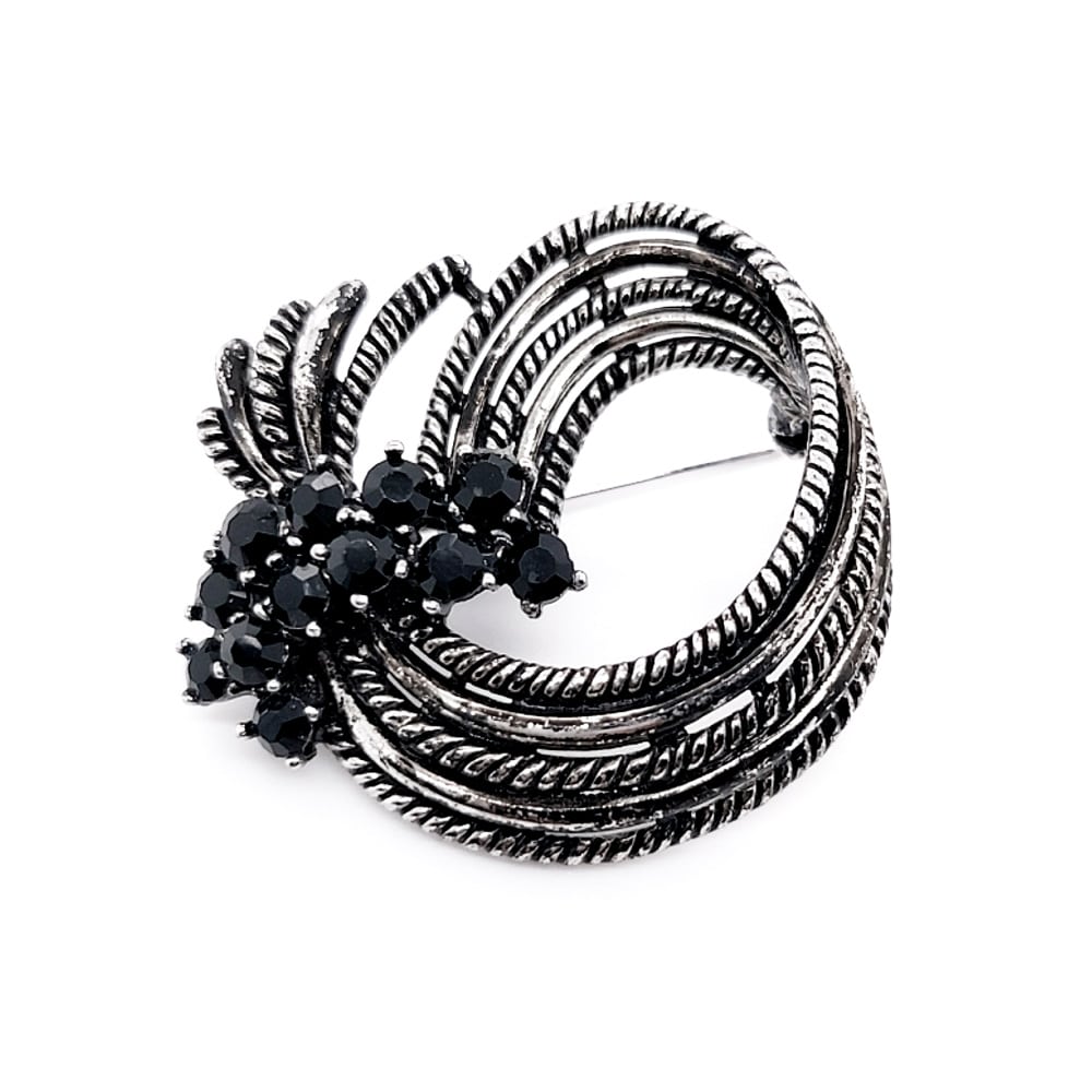Black Colour Crystal Brooch Gun Metal