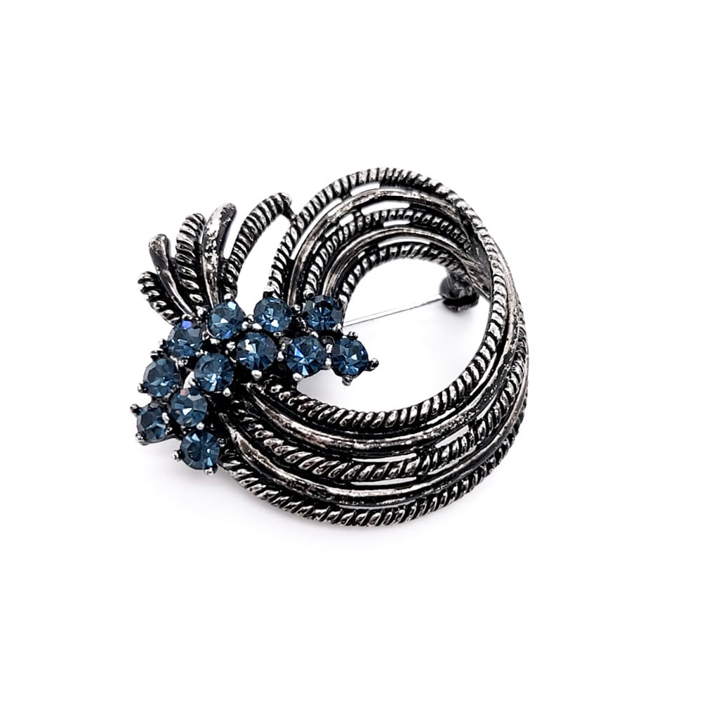 Blue Colour Crystal Brooch Gun Metal