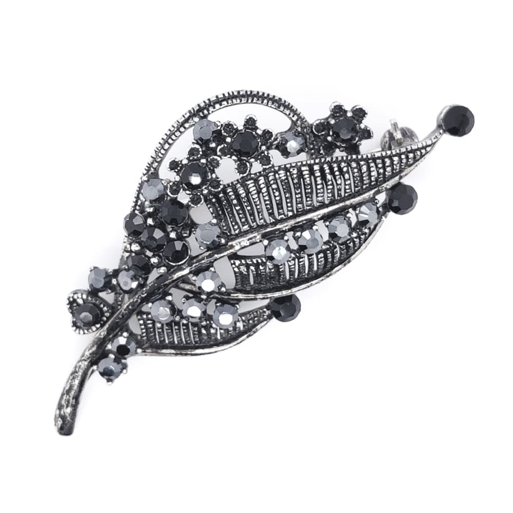 Black Crystal Leaf Brooch