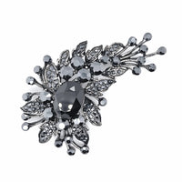 Crystal Flower Bouquet Brooch Black