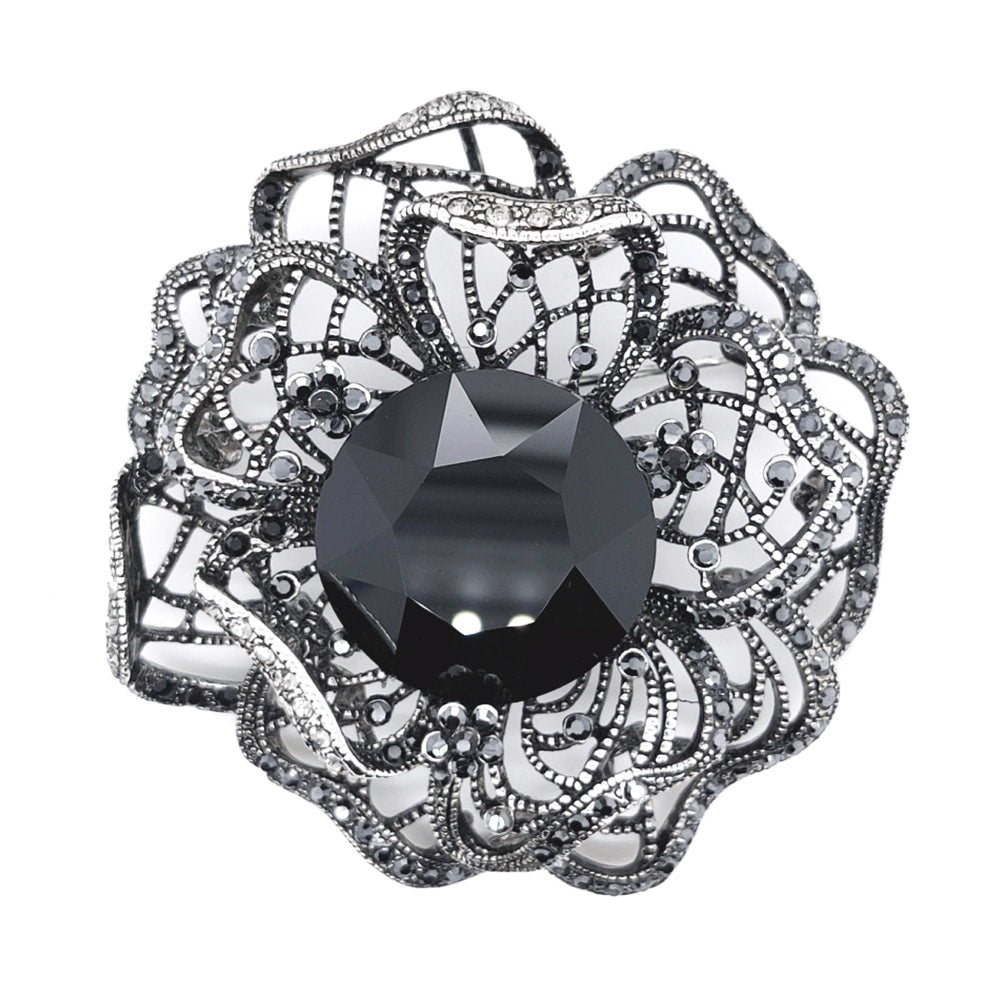 Black Round Crystal Big Brooch