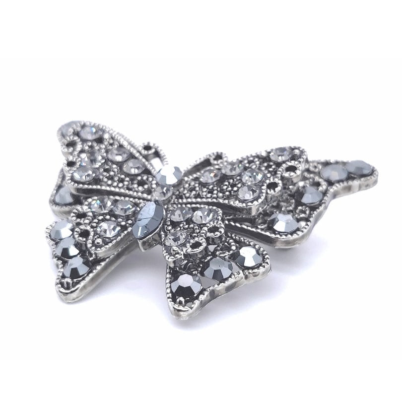 Black Crystal Double Winged Butterfly Brooch