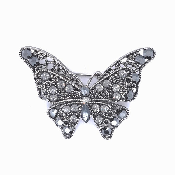 Black Crystal Double Winged Butterfly Brooch