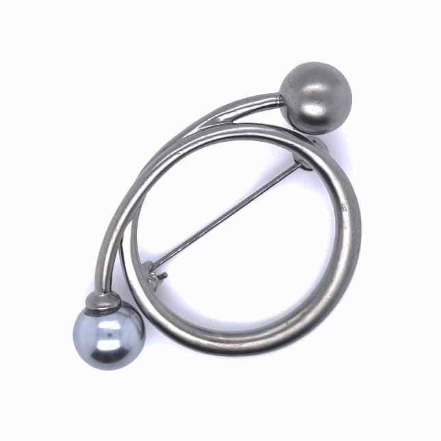 Gun Metal Colour Faux Pearl Brooch
