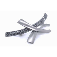 Gun Metal Colour Crystal Criss Cross Brooch