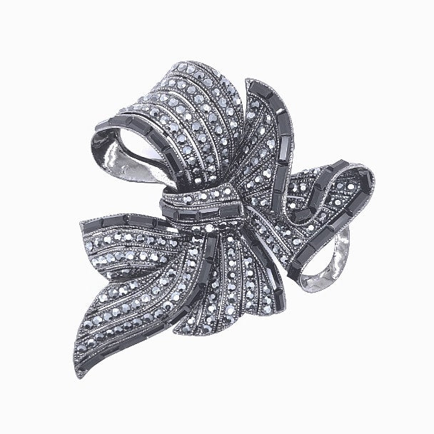 Black Colour Crystal Big Ribbon Brooch
