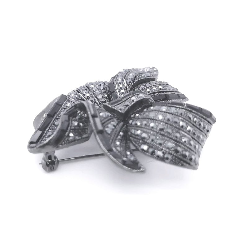Black Colour Crystal Big Ribbon Brooch