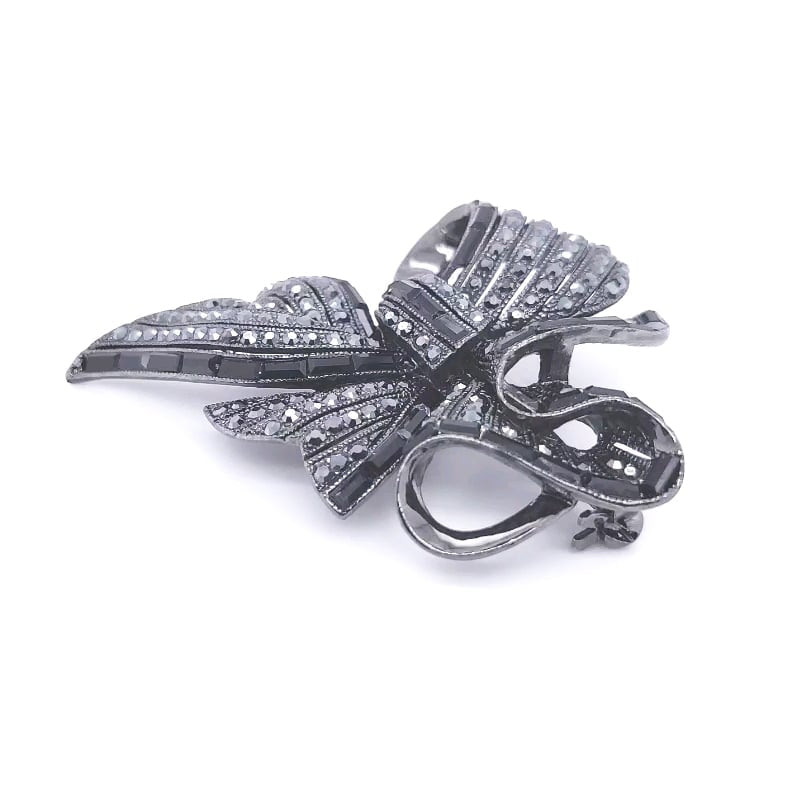 Black Colour Crystal Big Ribbon Brooch