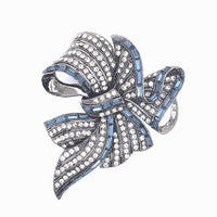 Blue Colour Crystal Big Ribbon Brooch