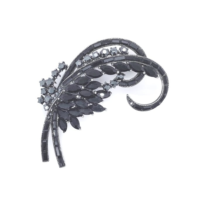 Black Crystal Flower Bouquet Brooch