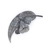 Gun Metal Colour Flower and Leaf Brooch