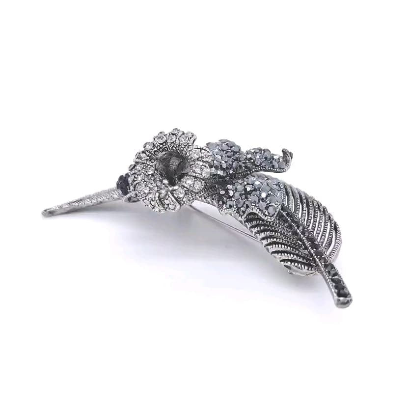 Gun Metal Colour Flower and Leaf Brooch