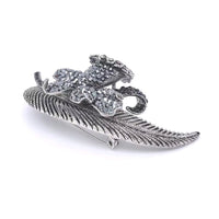 Gun Metal Colour Flower and Leaf Brooch