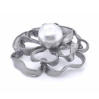 Gun Metal Colour Flower Faux Pearl Brooch