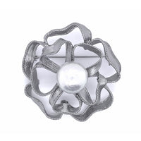 Gun Metal Colour Flower Faux Pearl Brooch