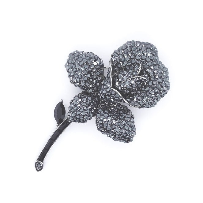 Gun Metal Colour Crystal Rose Brooch