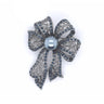 Lace Bow with Silver Faux Pearl Brooch Blue
