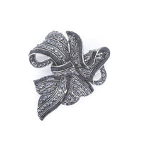 Gun Metal Colour Crystal Ribbon Brooch Midium Size