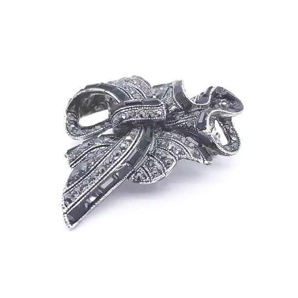 Gun Metal Colour Crystal Ribbon Brooch Midium Size