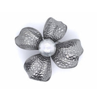 Gun Metal Colour Faux Pearl Big Flower Brooch