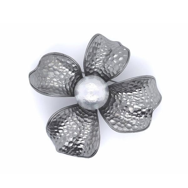 Gun Metal Colour Faux Pearl Big Flower Brooch