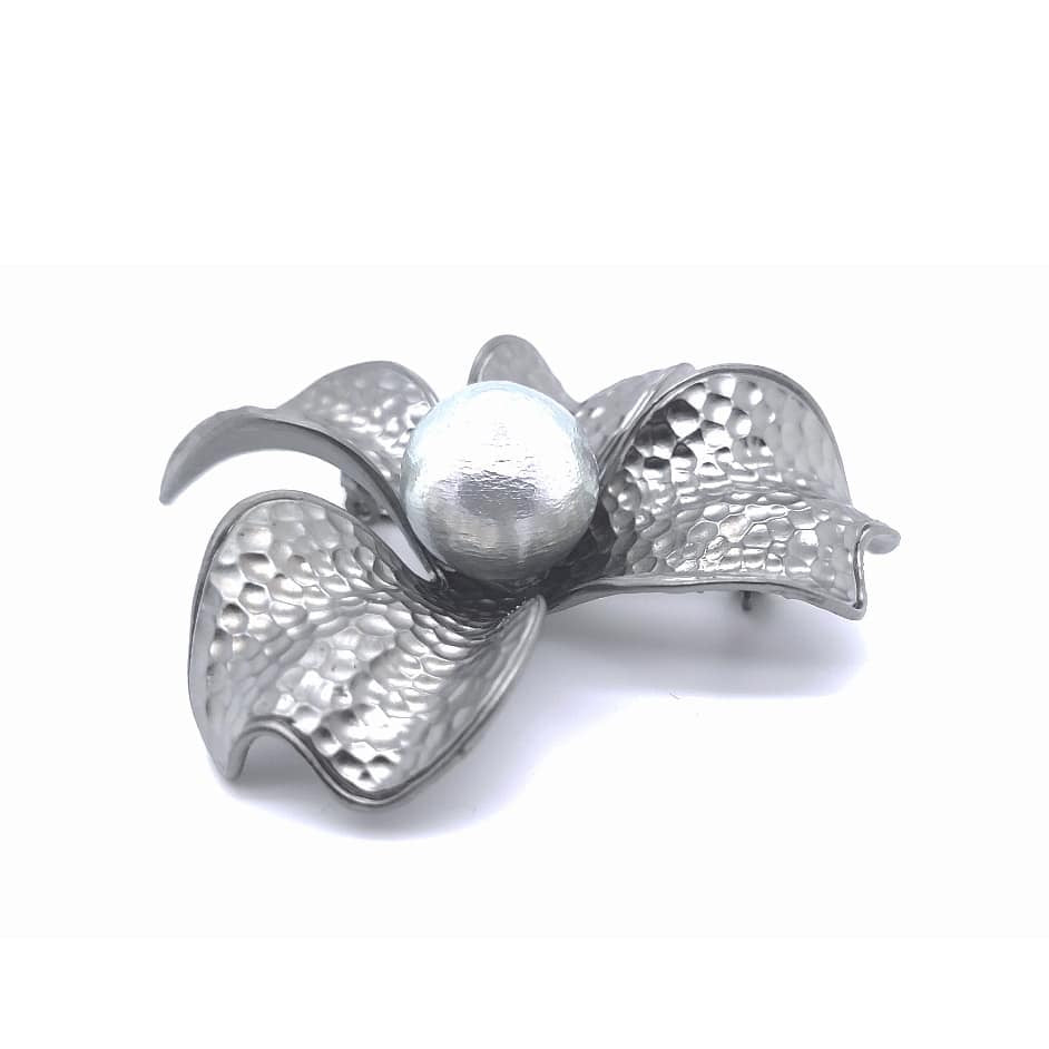 Gun Metal Colour Faux Pearl Big Flower Brooch