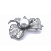 Gun Metal Colour Faux Pearl Big Flower Brooch
