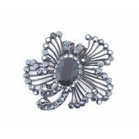 Gun Metal Colour Crystal Lace Brooch