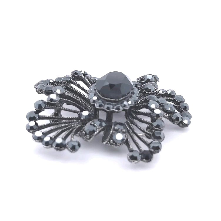 Gun Metal Colour Crystal Lace Brooch