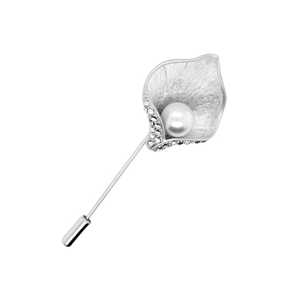 Faux Silver Pearl Lapel Pin Silver