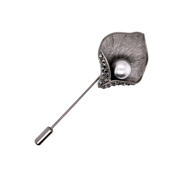 Faux Silver Pearl Lapel Pin Black