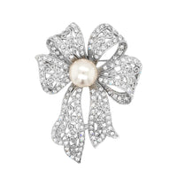 Lace Bow with Cream Faux Pearl Brooch